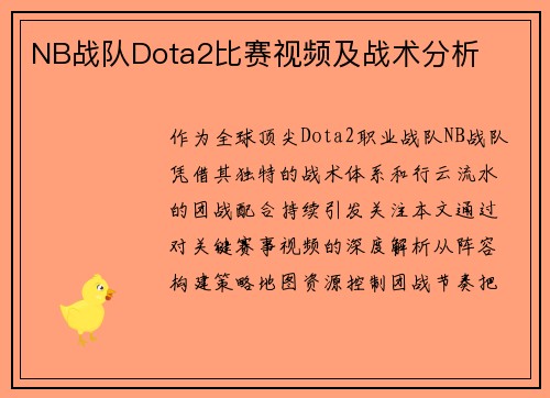 NB战队Dota2比赛视频及战术分析